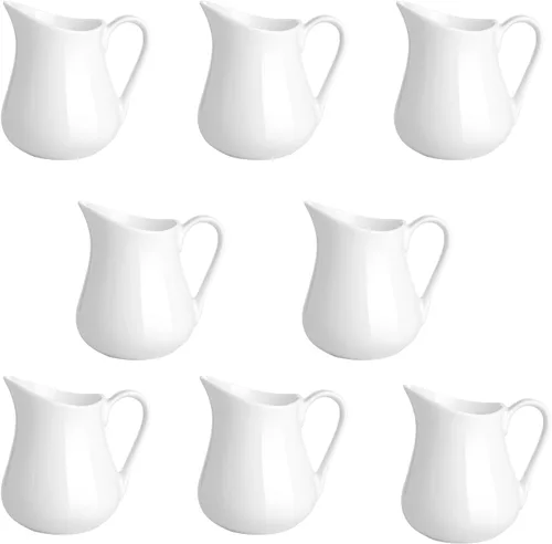 Miniatura 21 de Gurygo Juego de 2 Jarras para Crema de 8 onzas de Cerámica con Asa, Pequeño Contenedor Clásico de Leche Blanco, Jarra de Crema de Porcelana Fina