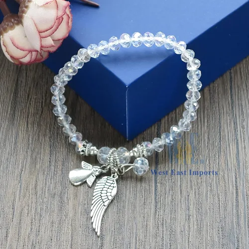Miniatura 5 de Bautismo Party Favor (12PCS) Pulsera de ángel de cristal para bautizo Recuerdos para bautizo con bolsa de regalo de organza
