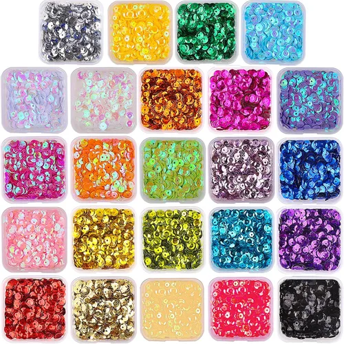 DIYASY 45000 mini lentejuelas de 0.157 in para manualidades – 24 colores redondos de lentejuelas bordadas con agujero