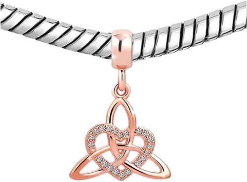 Miniatura 2 de KunBead Abalorios colgantes de nudo celta en tono oro rosa compatibles con pulseras Pandora, Cobre, vidrio