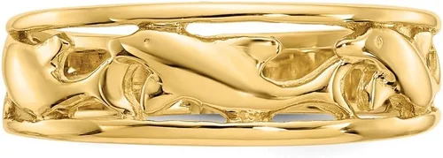 Miniatura 5 de Anillo de triple banda de delfín de oro amarillo de 14 quilates sólido (0.11 pulgadas), Oro amarillo