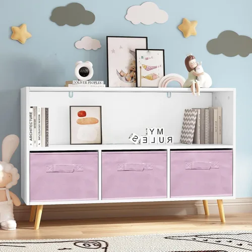 CuisinSmart Estantería infantil con organizador de almacenamiento de juguetes, estantería de 35.5 pulgadas con contenedores para guardería, sala de