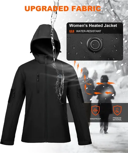 Miniatura 3 de Chaqueta térmica para mujer con batería, rompevientos impermeable, desmontable con capucha, chaqueta térmica eléctrica