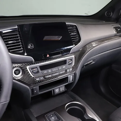 Miniatura 5 de Decoración de consola central de automóvil de fibra de carbono real suave 3D, marco de decoración, kit de decoración compatible con Honda Pilot 2015