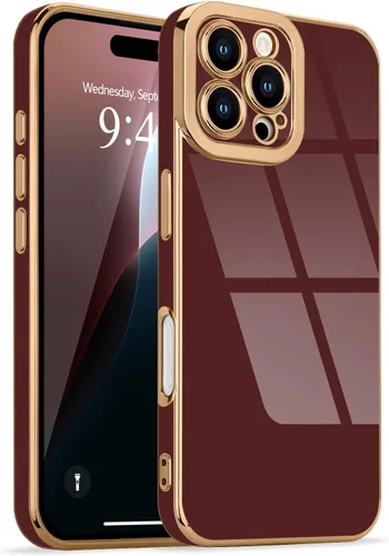 Miniatura 156 de Lafunda Diseñada para iPhone 13 Pro, fundas lujosas con chapado lindo para mujeres y niñas, elegante borde dorado, a prueba de golpes, TPU con funda