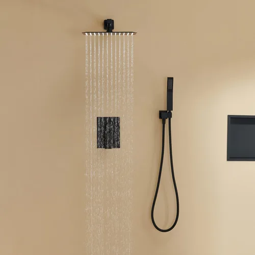 Miniatura 4 de Sistema de ducha de lluvia de 12 pulgadas, juego combinado de ducha negro para montaje en pared, grifos de baño con cabezal de ducha de lluvia