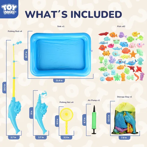 Miniatura 3 de TOY Life Juego de pesca magnético para 4 jugadores para niños de 3 a 5 años, juego de caña de pescar para niños pequeños con juguetes de peces, 4