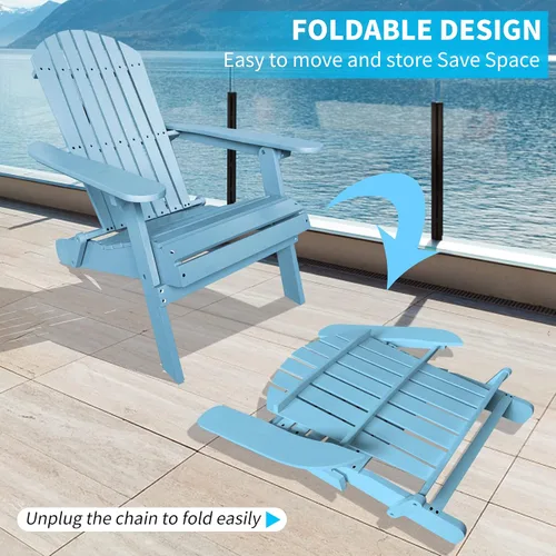 Miniatura 4 de Sillas Adirondack plegables para exteriores, resistentes a la intemperie, con acabado natural, sillas de patio para césped, porche, jardín, piscina