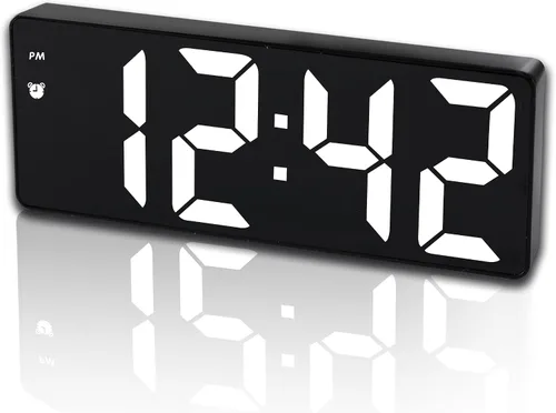 Miniatura 7 de Reloj Despertador Digital para Dormitorio, Relojes Electrónicos LED con Superficie de Espejo, Brillo Ajustable, Modo Snooze, Control de Voz