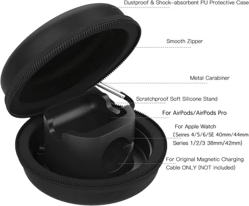 Miniatura 28 de MoKo Caja de almacenamiento compatible con Apple Watch Series 11/10/9/8/7/6/5/4/3/2/1/SE3/SE2/SE, funda protectora portátil de viaje para AirPods