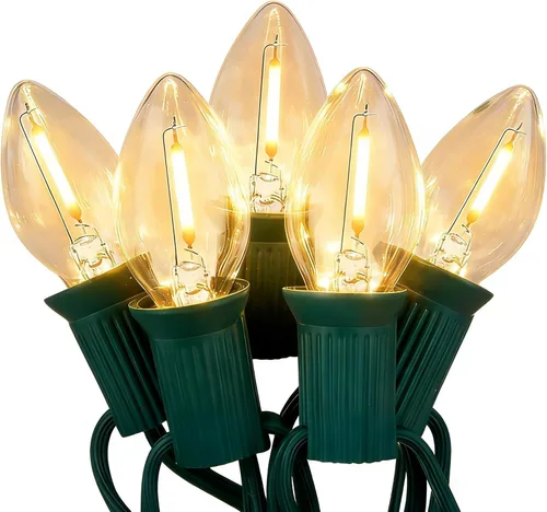 Miniatura 12 de Tira de luces LED de Navidad para exteriores, de 50 pies, cadena de luces C7 con 27 bombillas multicolor de cerámica de 0.6 W, luces de Navidad