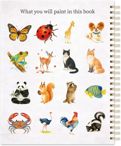 Miniatura 3 de Libro de trabajo de acuarela para principiantes, animales, 16 proyectos de acuarela originales, libro de papel de acuarela plano