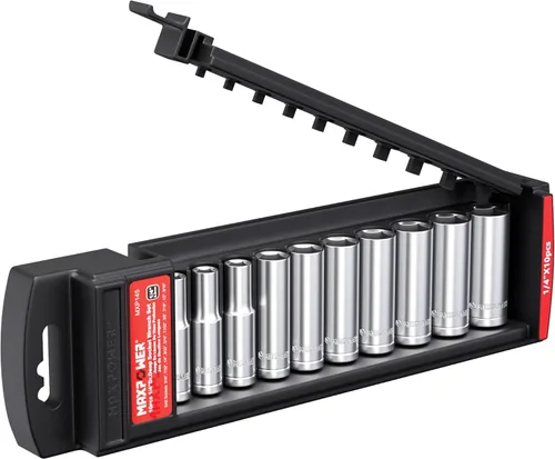 MAXPOWER Juego de 10 llaves profundas de 1/4 pulgadas, SAE, enchufes de 6 ponits de 3/16 pulgadas, 7/32 pulgadas, 1/4 pulgadas, 9/32 pulgadas, 5/16