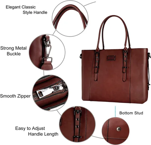Miniatura 4 de MOSISO Bolso de mano de piel sintética para laptop para mujer (15-16 pulgadas), impermeable, de gran capacidad, maletín de trabajo de negocios