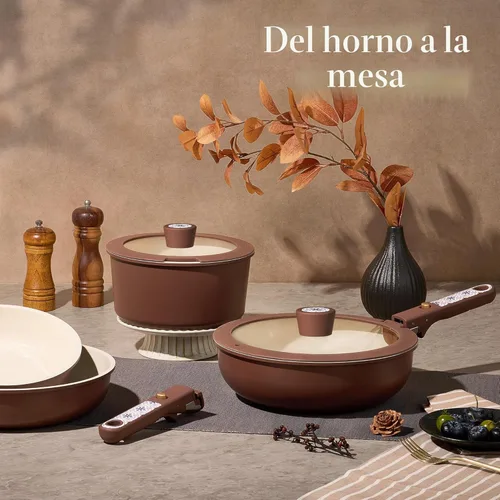 Miniatura 5 de CAROTE Juego de 21 utensilios de cocina de cerámica, juego de ollas y sartenes antiadherentes, no tóxicos, mango desmontable, juego de cocina