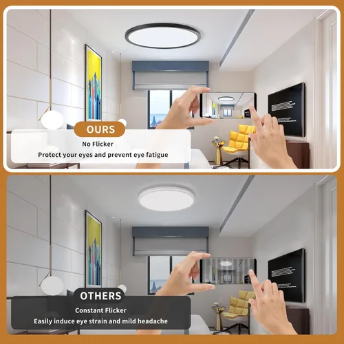 Miniatura 4 de Lámparas de techo de montaje empotrado de 3200 lm, color negro, 12 pulgadas, luces LED de techo regulables para dormitorio, CCT ajustable 3000K