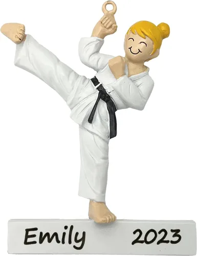Miniatura 7 de Adorno personalizado de árbol de Navidad de chica morena de karate, adorno de judo