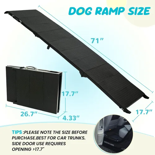 Miniatura 2 de Rampa para perros de 71 pulgadas de largo para automóvil, rampas plegables para mascotas para perros grandes con superficie antideslizante, rampa