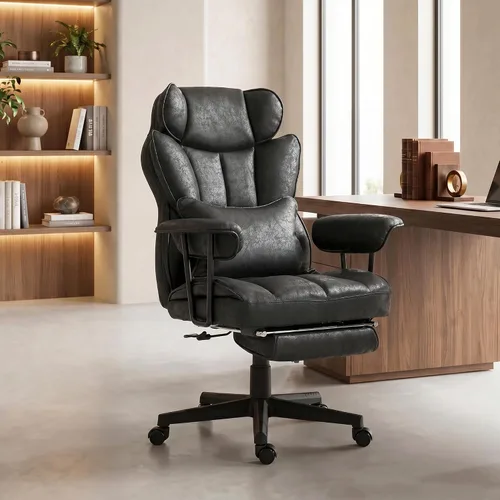 Miniatura 2 de HOMCOM Silla de oficina ejecutiva de masaje con 6 puntos de vibración, silla de oficina grande y alta con calefacción de 400 libras con reposapiés
