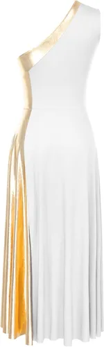 Miniatura 4 de Vestido de baile de alabanza lírico metálico de un hombro para mujer, sin mangas, ropa de baile litúrgica