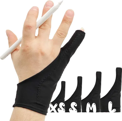AKX Guante de dibujo de artista mediano – Paquete de 2 rechazo de palma para iPad – Protector de manchas, 1 dedo, sin dedos, bueno para mano