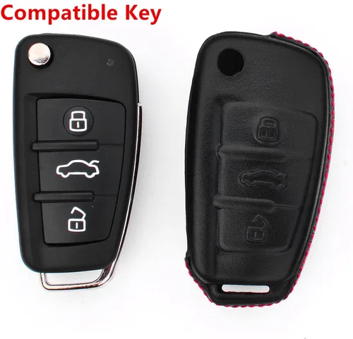 Miniatura 2 de Para Hombre Mujer Genuino Cubierta de Llavero de Cuero para Audi A1 A3 A4 A6 A8 Quattro Q2 Q3 Q7 R8 RS3 RS6 S3 S6 TT TTS, Funda de Llavero de Coche