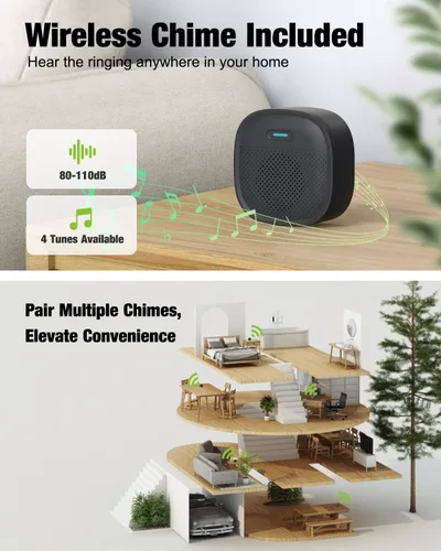 Miniatura 6 de MUBVIEW timbre de puerta inalámbrico con video, 1080p, comunicación bidireccional, visión nocturna, detección humana, almacenamiento en tarjeta/nube