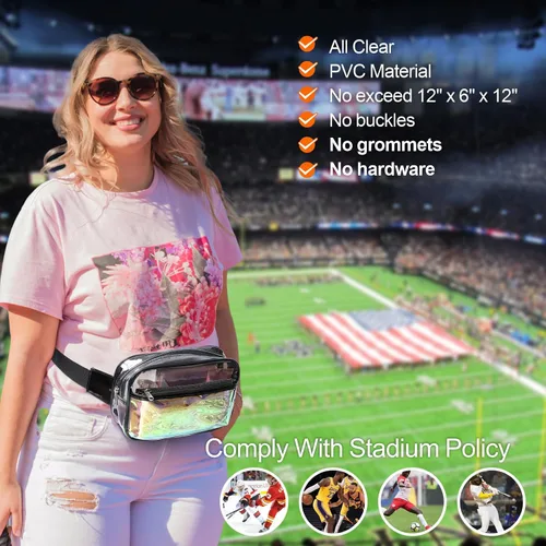 Miniatura 2 de Veckle Riñonera transparente aprobada para estadios, bolsa transparente para eventos en estadios, bolsa grande transparente para mujer, bolsa