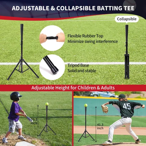 Miniatura 5 de BAGAIL Red de práctica de béisbol y sóftbol de 7 x 7 pies con marco de arco para bateo, golpeo, lanzamiento, equipo de entrenamiento de respaldo