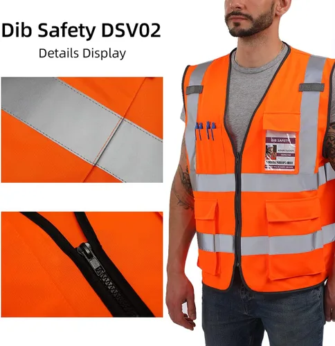 Miniatura 4 de Dib Safety - Chaleco reflectante ANSI clase 2, chaleco de alta visibilidad con bolsillos y cremallera, ideal para trabajo en construcción, alta