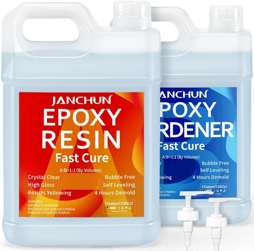 JANCHUN Kit de resina epoxi transparente de 2 galones, sin burbujas, antiamarilleo, autonivelante, fácil de mezclar, revestimiento y resina de
