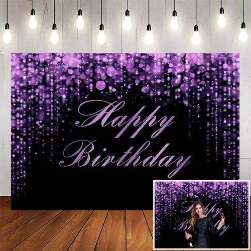 Miniatura 7 de Avezano Fondo de cumpleaños morado con lentejuelas Bokeh con purpurina, fondo de fotografía de feliz cumpleaños para niñas y mujeres, suministros