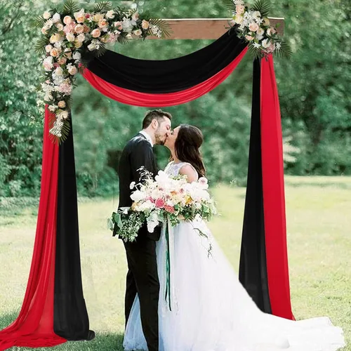 Miniatura 3 de AMZLOKAE Cortinas de arco de boda negras, 2 paneles de tela de gasa roja de 18 pies, arco de boda, 6 yardas, ceremonia de boda, recepción, Negro