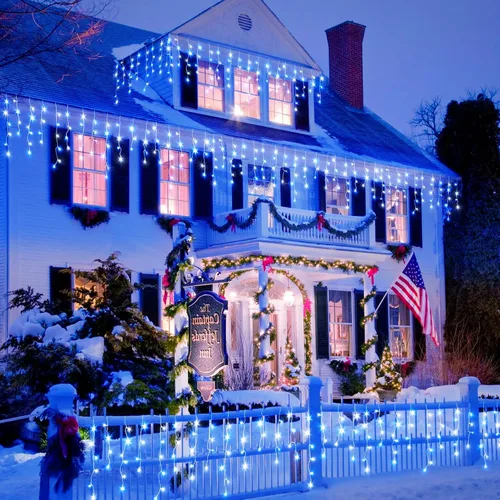 Miniatura 2 de Luces de Navidad de carámbano para exteriores, 66 pies, 640 luces LED de Navidad azules y blancas, 8 modos con 120 gotas, luz de carámbano