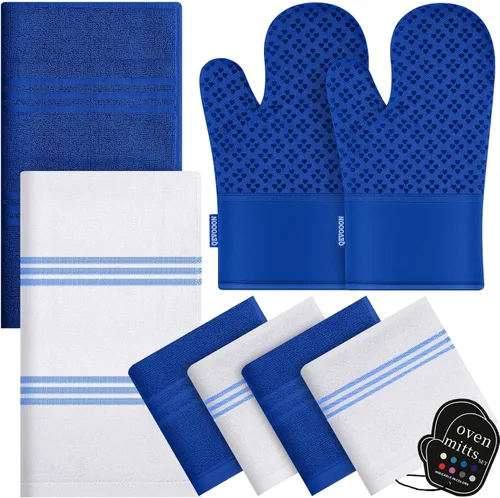 Juego de paños de cocina y paños de cocina con guantes de horno, paños de cocina 100% algodón para cocina, manoplas de horno resistentes al calor de