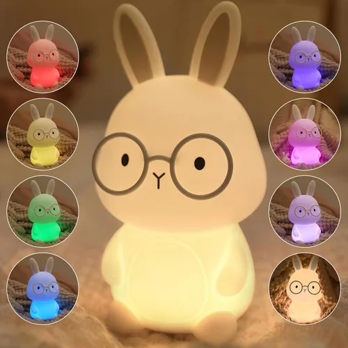 Miniatura 11 de FAMIDUO Luz nocturna de conejo, lámpara de conejo para niños, luz nocturna LED recargable para regalo de Pascua, lámpara de noche de silicona