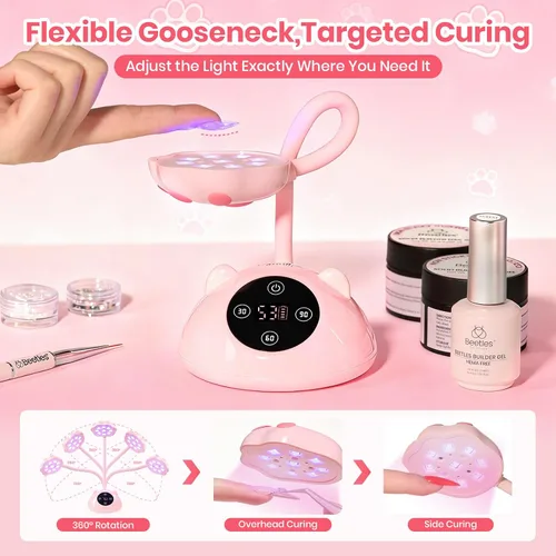 Miniatura 5 de Beetles - Lámpara de uñas de curado flash Meowgic StrawPurr UV, lámpara de uñas con cuello de cisne recargable, luz LED inalámbrica con pantalla