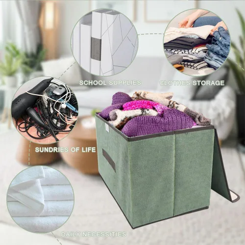 Miniatura 4 de LELE LIFE Caja de almacenamiento plegable con tapa y asa a prueba de polvo, contenedor de almacenamiento plegable organizador de almacenamiento