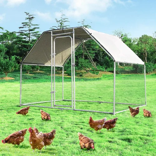 Miniatura 11 de Giantex Gallinero de metal grande, gallinero hexagonal de 13 pies con cubierta impermeable, marco de acero resistente, 12 estacas, jaula de aves