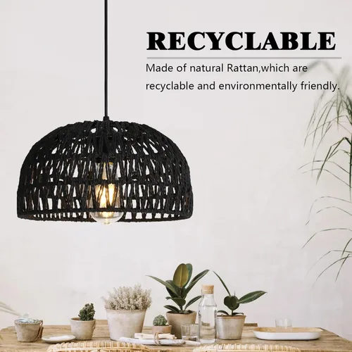 Miniatura 6 de HuisMier Lámpara Colgante de Ratán con Enchufe, Luz Colgante de 15 Pies con Pantalla de Cesta Tejida de Mimbre, Lámpara Colgante Bohemia Regulable