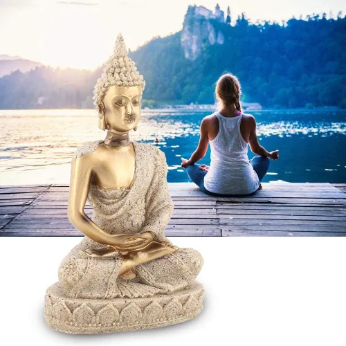 Miniatura 3 de Estatua de Buda, arenisca y resina, oro, mesa, hecho a mano, decoración de Buda
