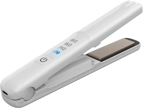 Plancha y rizador de pelo inalámbrico, mini plancha plana y rizadora portátil 2 en 1, calentamiento rápido y placa de titanio con 4 temperaturas