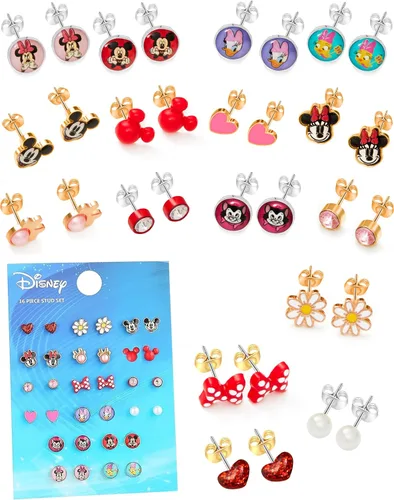 Miniatura 7 de Disney Paquete de 16 pares de aretes tipo dormilona con licencia oficial de Disney para niñas de Mickey, Minnie Mouse y Friends, Disfraz, No es una