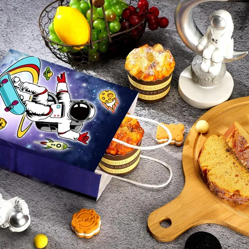 Miniatura 3 de Outus 24 piezas de bolsas de recuerdos de fiesta espacial, bolsas de regalo de galaxia, bolsas de papel para dulces de astronautas, bolsas