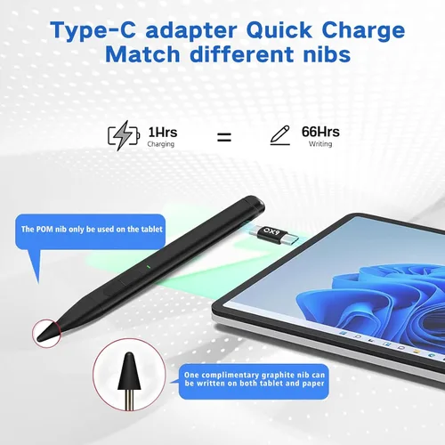 Miniatura 6 de Lápiz capacitivo para Microsoft Surface, JvKzaen Lápiz delgado para Surface con 4096 niveles de presión, batería de larga duración de 66H, carga