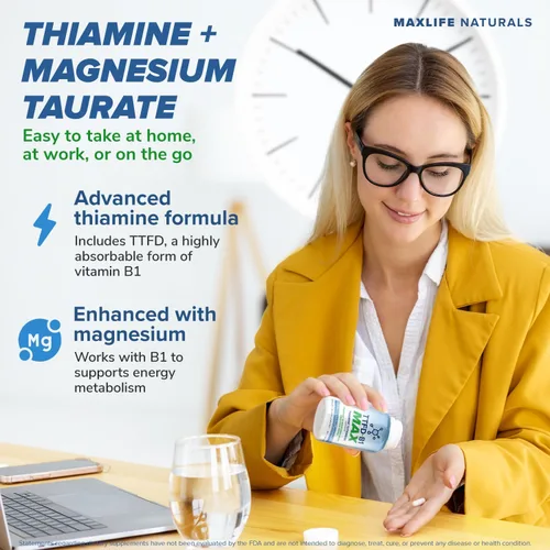 Miniatura 4 de MAXLIFE NATURALS TTFD - Suplemento de tiamina B1 – 60 cápsulas, suplemento de tiamina de vitamina B1 de alta potencia para enfoque, apoya la función