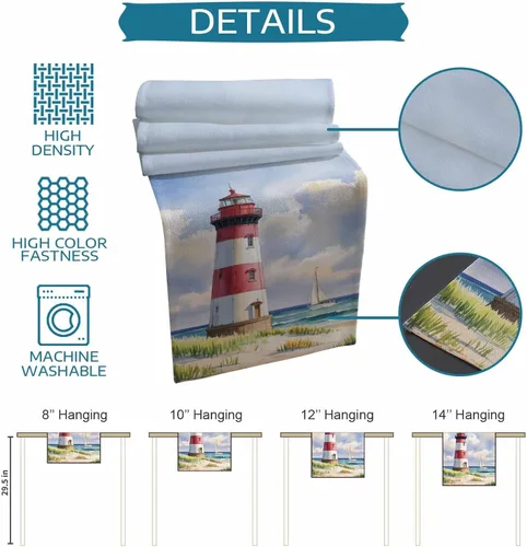 Miniatura 7 de Coastal Lighthouse - Camino de mesa rectangular de lino y algodón de 13 x 36 pulgadas, acuarela, cielo azul, mar, verano, playa, náutico, camino
