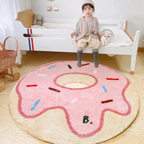 Miniatura 5 de Poowe Blue Fantasy - Alfombra circular esponjosa, lavable, alfombra para habitación de niños, antideslizante, para interiores, entrada, 31.5