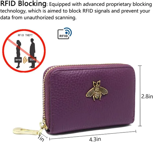 Miniatura 4 de imeetu - Tarjetero de cuero con cremallera y contra identificación por radiofrecuencia (RFID) pequeño, cartera para mujer