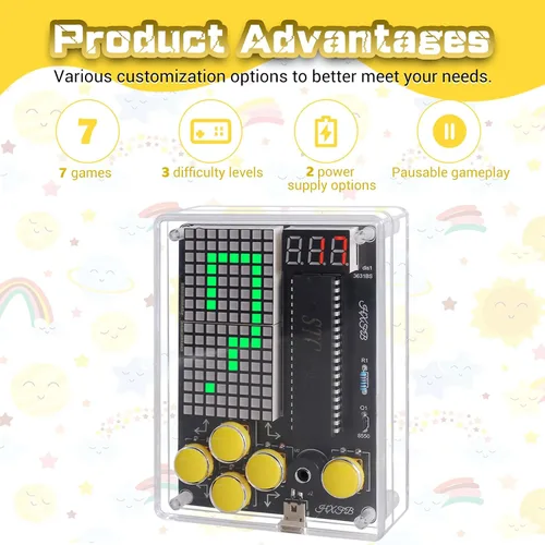 Miniatura 2 de PEMENOL Kit de proyecto de soldadura de juego 7 en 1, kit de electrónica de consola de juegos de mano retro para aprendizaje STEM, 3 niveles